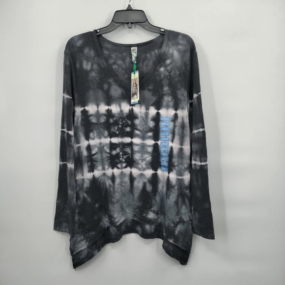 GREEN TEA TIE Dye Top Sweatshirt Women's Black/Grey Large - Picture 1 of 10